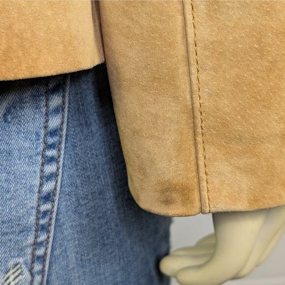 Vintage Pursuits Ltd Suede Leather Jacket Womens 14 Tan Button Up Y2K Clean Girl - Picture 10 of 13